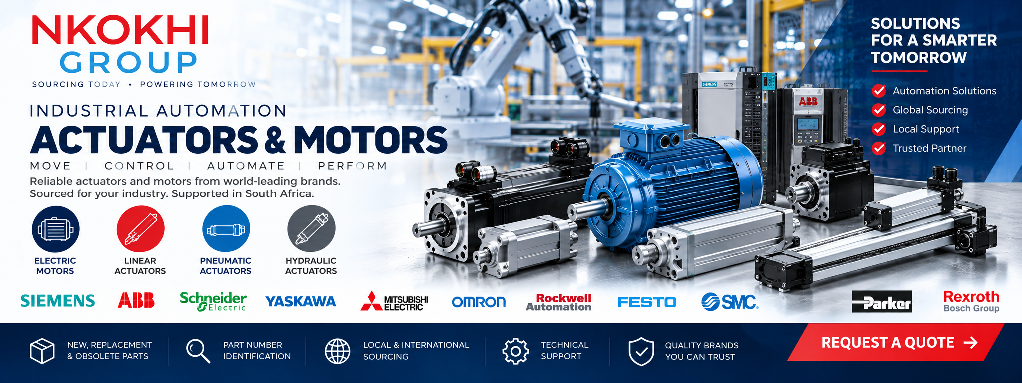 Industrial automation actuators and motors supplied by Nkokhi Group South Africa