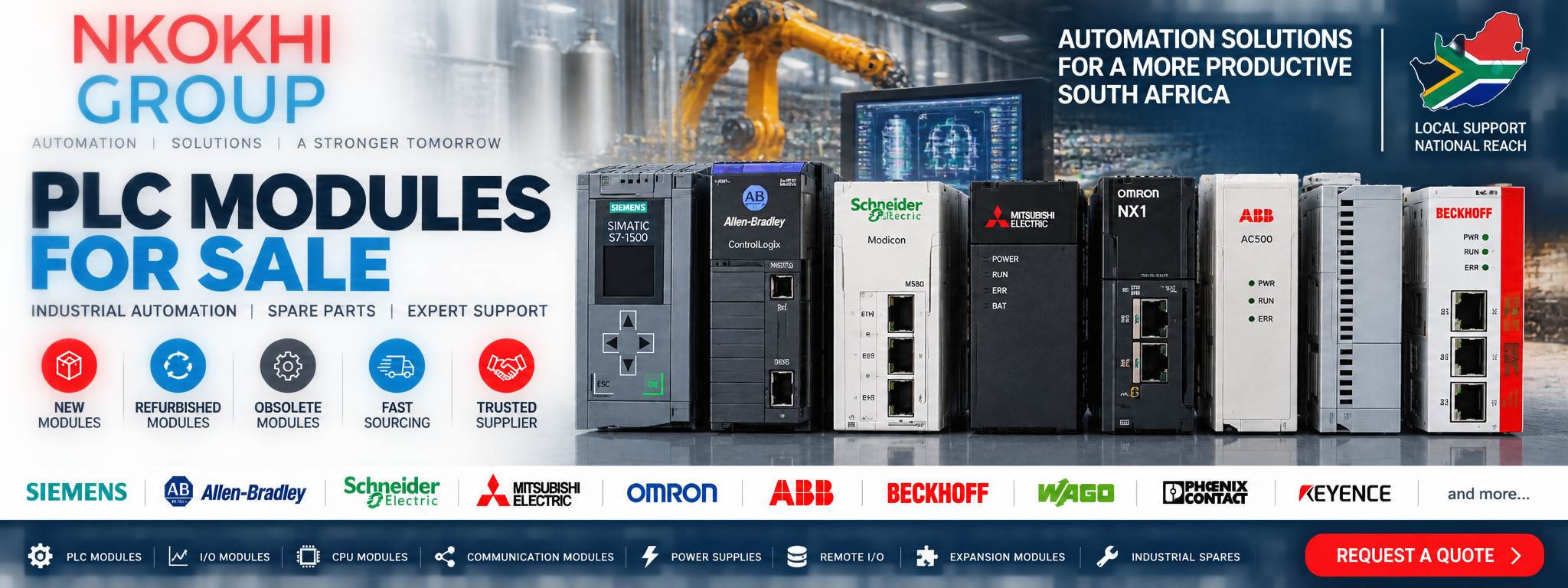 PLC Modules for Sale South Africa - Siemens Allen Bradley Schneider Mitsubishi PLC I/O Modules - Nkokhi Group