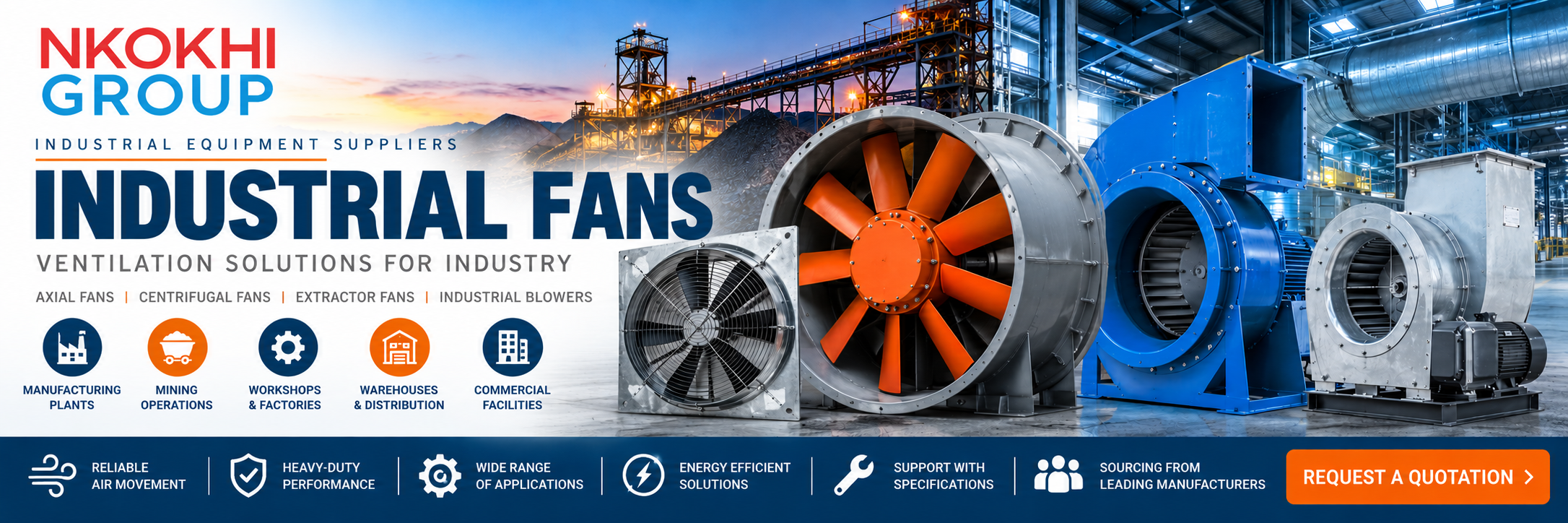 Industrial fan sourcing for mining, manufacturing, workshops and commercial facilities across South Africa.