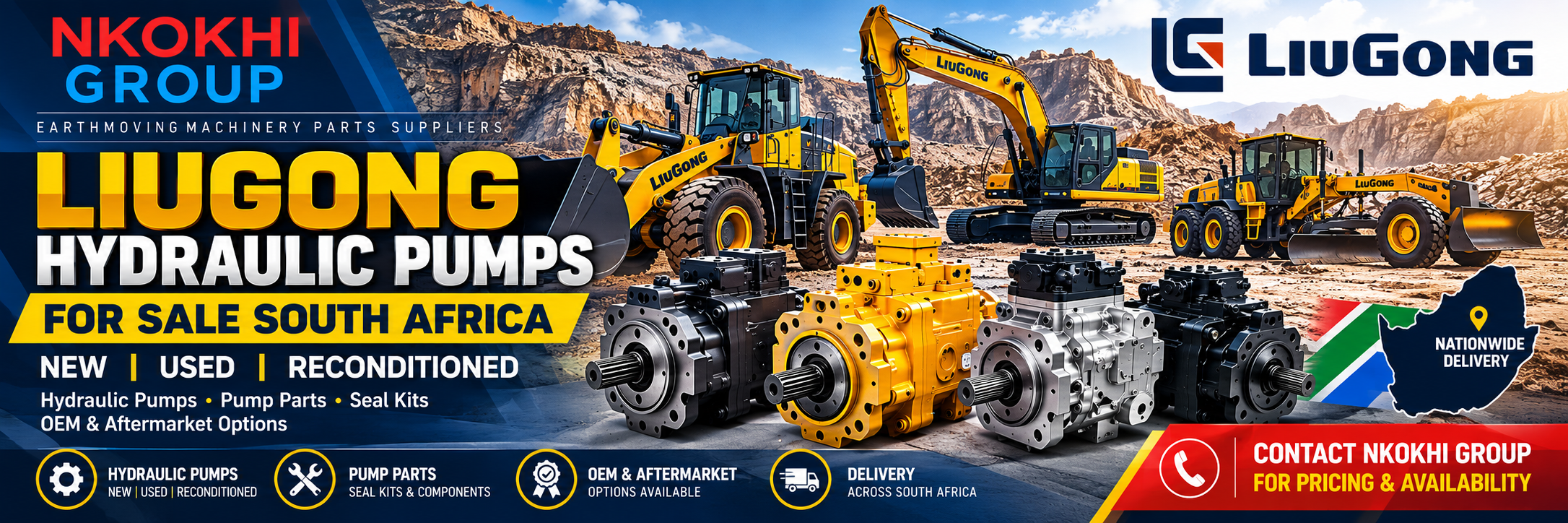 LiuGong hydraulic pumps for sale in South Africa – new, used and reconditioned hydraulic pumps supplied by Nkokhi Group.