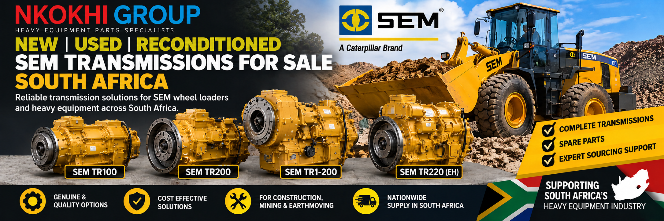 New, used and reconditioned SEM transmission sourcing for wheel loaders and heavy equipment in South Africa.